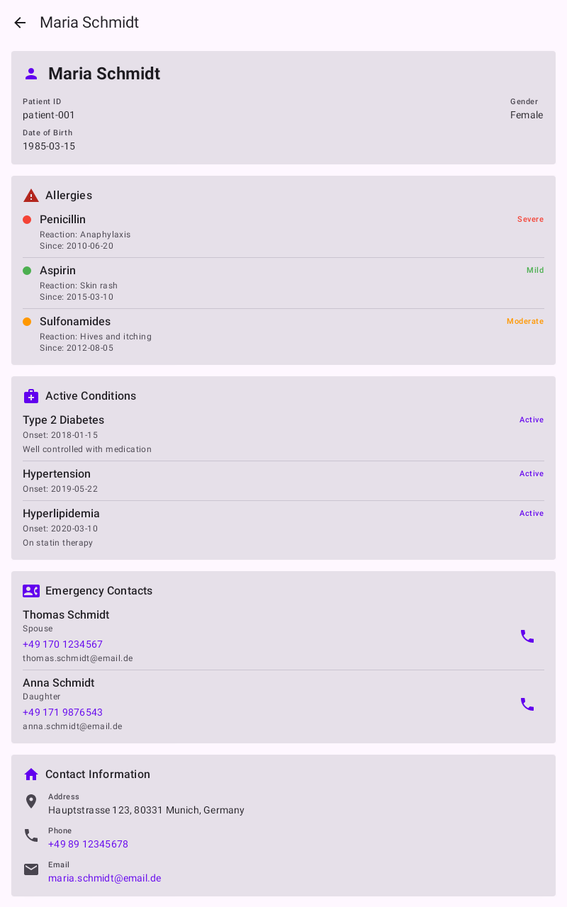 Azra Patientendetails-Bildschirm mit medizinischen Informationen