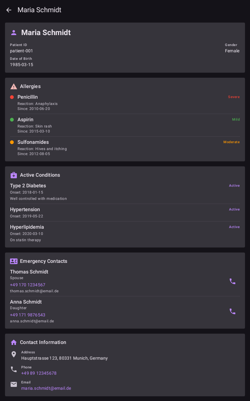 Azra patient details screen with medical information